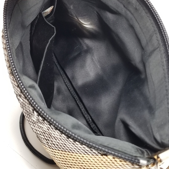 Delill Metal Mesh Crossbody Bag Vintage 80s Color block Stripes Silver Bronze - Picture 7 of 10